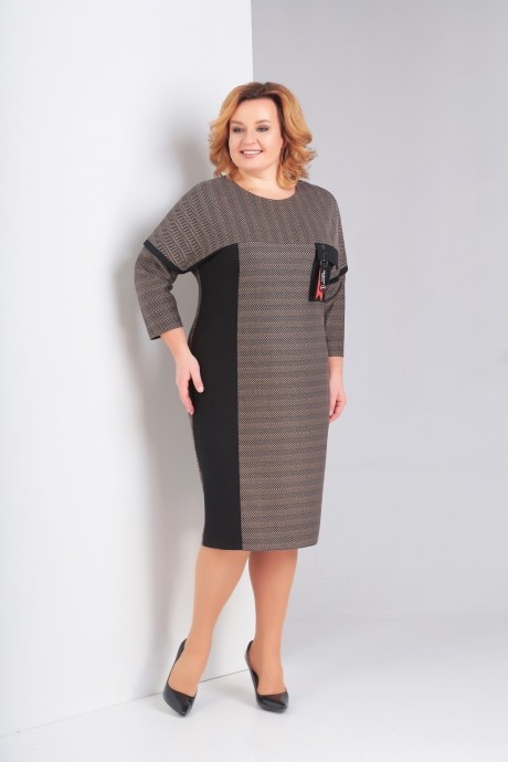 Платье Милора Стиль 665 коричневый с чёрным размер 54-58 #1