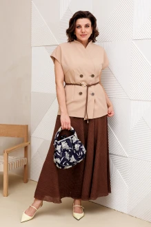 Юбочный костюм Anastasia м-1347 бежевый, шоколад