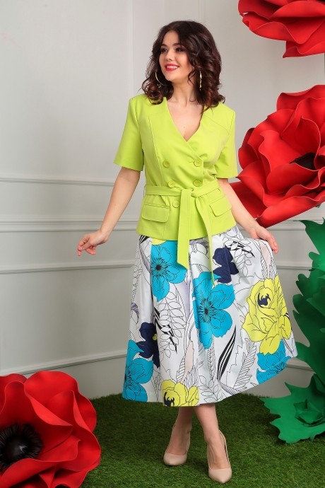 Костюм/комплект Мода Юрс 2328 салат + юбка в цветы размер 52-56 #2