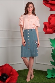 Мода Юрс 2408 розовый + зеленая юбка_аппликация сакура #1