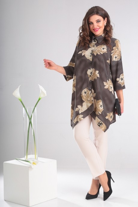 Блузка, туника, рубашка Мода Юрс 2413 бежевые цветы размер 54-58 #4