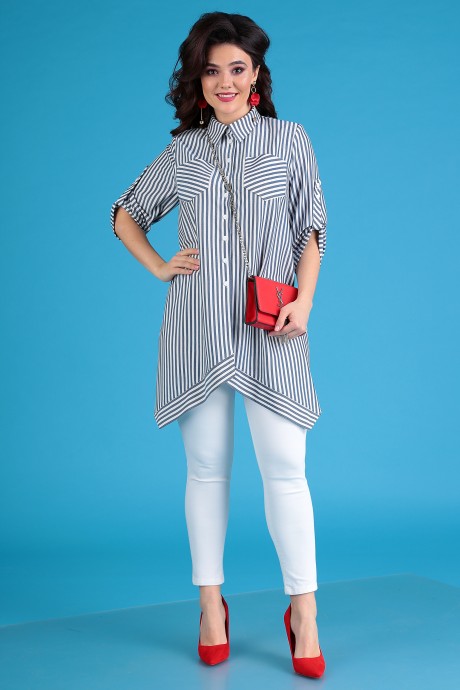 Блузка Мода Юрс 2413 сине-белый+полоски размер 52-58 #2