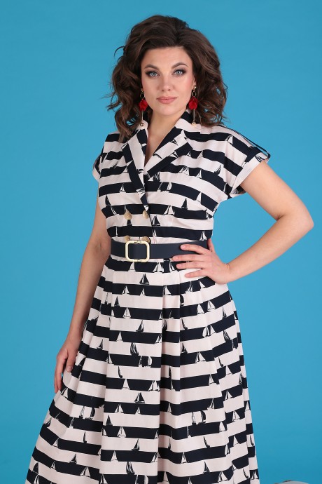 Платье Мода Юрс 2548 -1 синий+молочный размер 48-52 #3