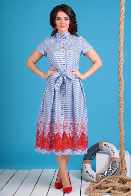 Платье Мода Юрс 2333 голубой+полоска размер 48-54 #7