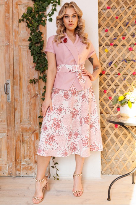 Костюм/комплект Мода Юрс 2641-2 розовый, цветы размер 48-54 #1