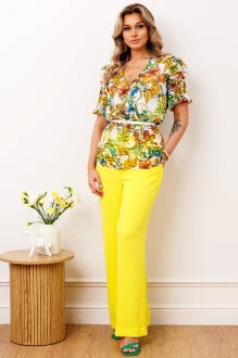 Брючный костюм Мода Юрс 2904 зеленый, цветы