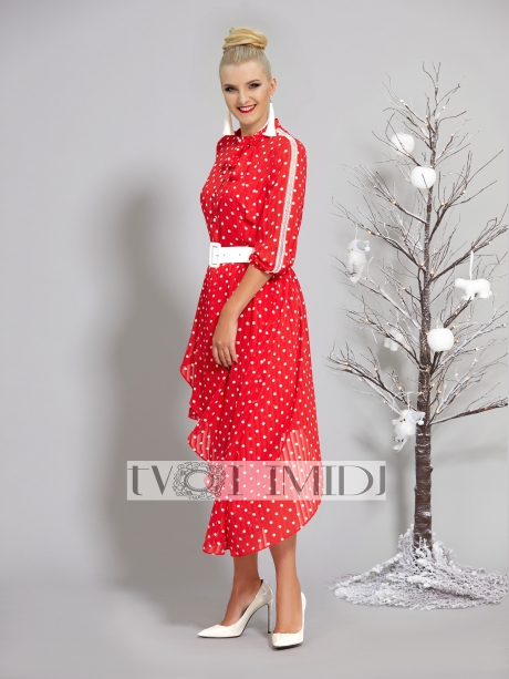 Вечернее платье Твой Имидж 1200 красное в горох размер 44-48 #1