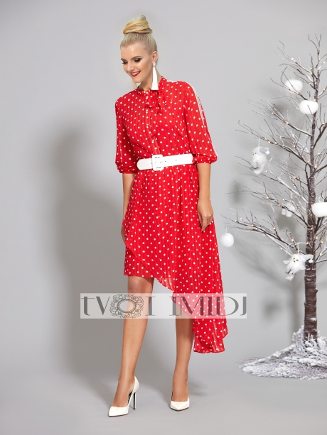 Вечернее платье Твой Имидж 1200 красное в горох размер 44-48 #2