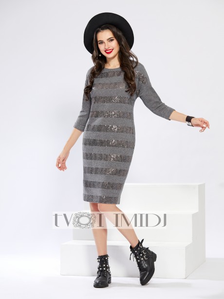 Платье Твой Имидж 1184 серый +беж+шоколадный размер 50-54 #1