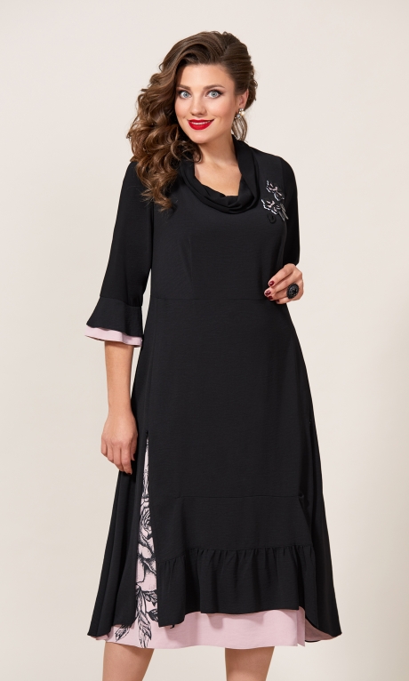 Вечернее платье Vittoria Queen 9343 черный+пудра размер 54-62 #1
