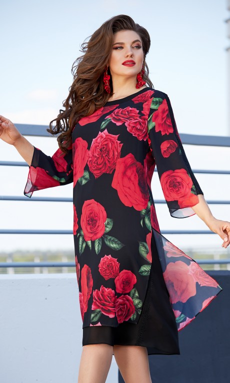 Вечернее платье Vittoria Queen 11863 черный + красный (цветочный принт) размер 50-60 #1