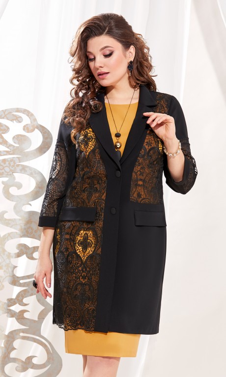 Вечернее платье Vittoria Queen 13433 черно – горчичный размер 50-60 #1