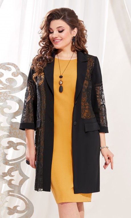 Вечернее платье Vittoria Queen 13433 черно – горчичный размер 50-60 #3