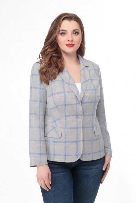 Жакет (пиджак) Gold Style 2394 серый-голубой серебристый размер 46-56 #2