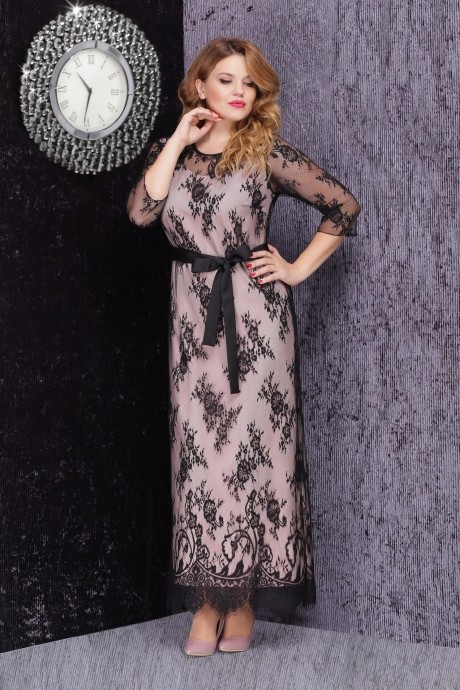 Вечернее платье LeNata 11851 пудра+черное кружево размер 50-54 #1