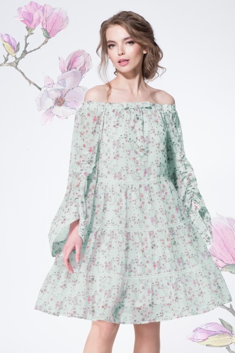 Платье LeNata 11886 мята в цветы размер 44-54 #1