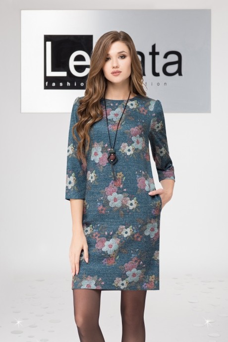 Платье LeNata 11961 темно-бирюзовый в цветы размер 44-54 #1