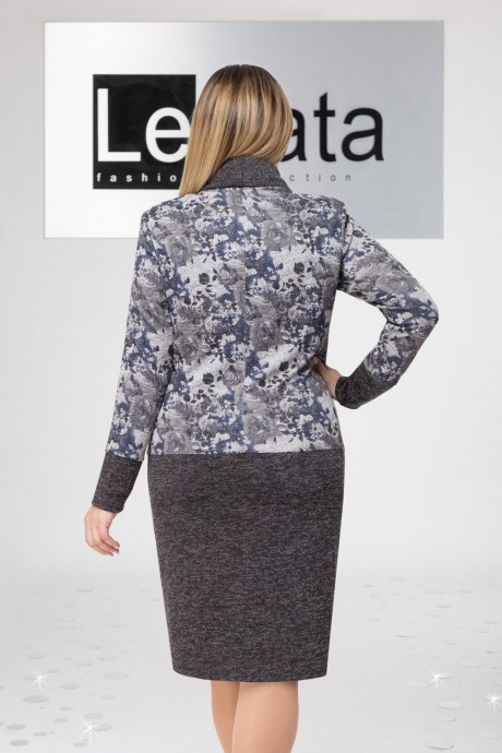 Платье LeNata 11955 серый с синими цветами размер 50-60 #4