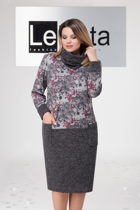 Платье LeNata 11955 серое в роз.цветы размер 50-60 #2