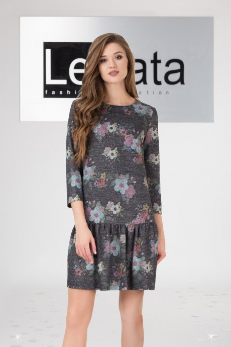 Платье LeNata 11958 серый с цветами размер 44-48 #1