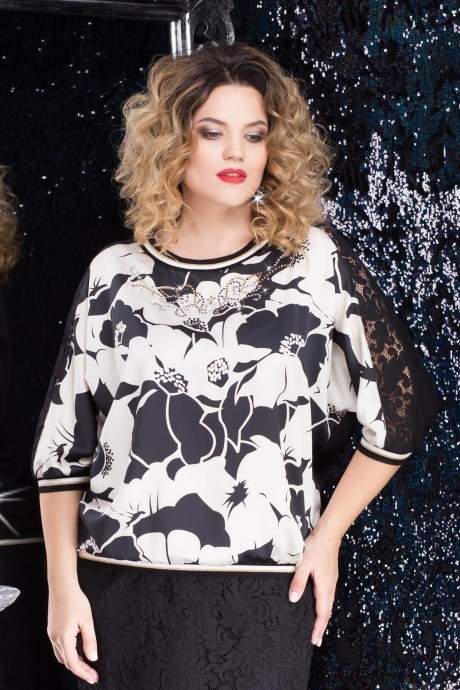 LeNata 11941 чёрно-молочные цветы #1