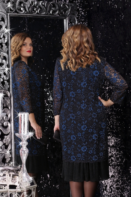 Вечернее платье LeNata 11063 васильковые цветочки на чёрном размер 50-60 #3