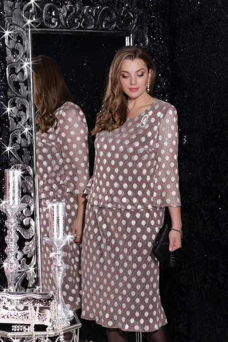 Вечернее платье LeNata 11060 серебряный горошек на розовом размер 50-60 #1