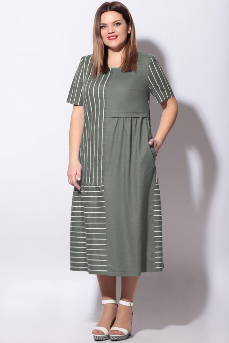 Платье LeNata 11127 на зеленом полоска размер 50-60 #1