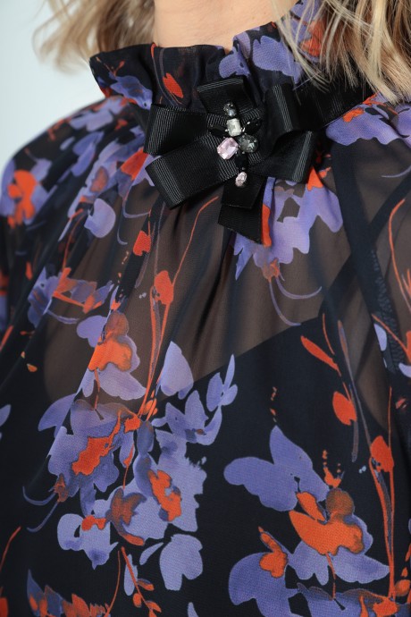 Блузка LeNata 11240 черное в цветы размер 44-54 #2