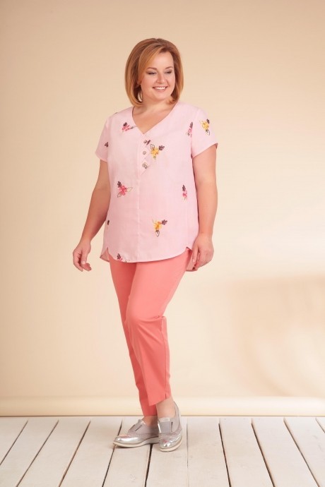 Блузка, туника, рубашка Golden Valley 26321 розовый в цветы размер 54-60 #2