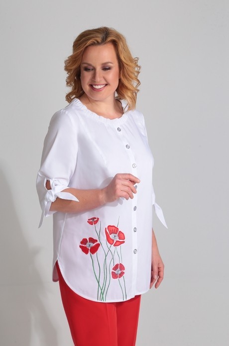 Блузка, туника, рубашка Golden Valley 26385-1 белый+цветы размер 54-60 #1