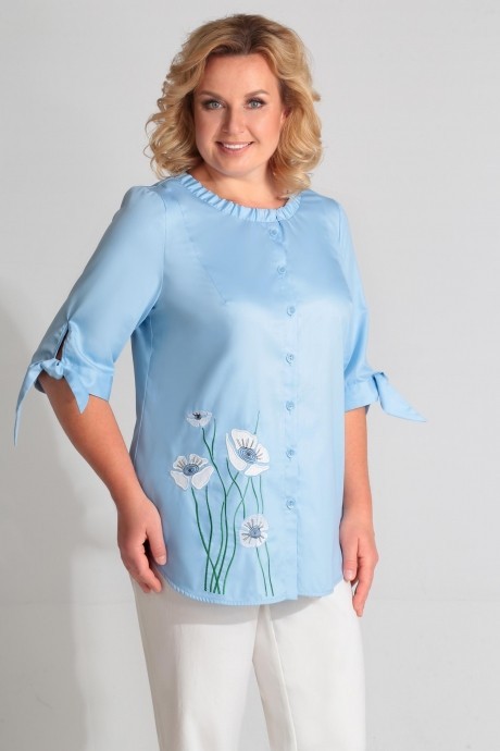 Блузка, туника, рубашка Golden Valley 26385-1 голубой+белые цветы размер 54-60 #1