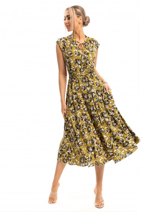 Платье Golden Valley 4934-2 оливковый + принт цветы размер 44-50 #1