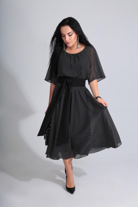 Платье ElPaiz 430 чёрный в мелкий белый горох размер 46-50 #1