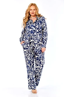 Брючный костюм Элль-Стиль 2299 /1 синий, молочый принт