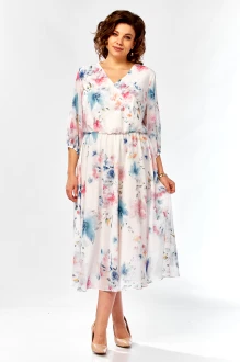 Платье Элль-Стиль 2463 белый, принт цветы