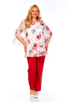 Брючный костюм Элль-Стиль 2213 /13 красный, принт маки