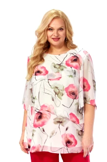 Блузка Элль-Стиль 2465 а белая, красные маки