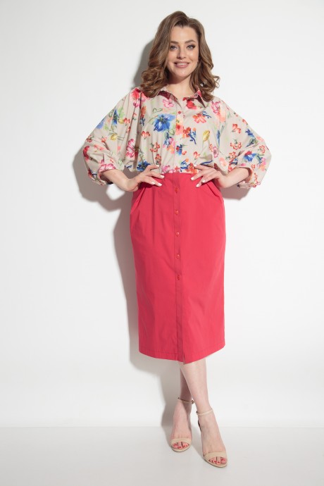 Платье Michel Chic 2055 розовое в цветочный принт размер 48-60 #1