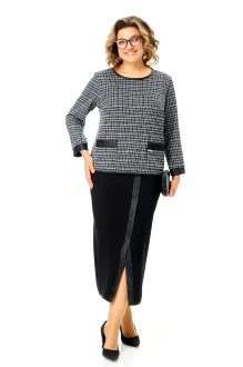 Юбочный костюм Michel Chic 1394 двойка /2 фактурная клетка, черный