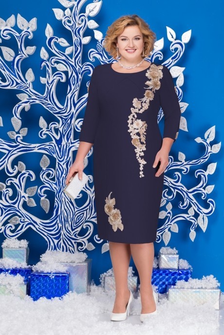 Вечернее платье Нинель Шик 5587 синий/золото размер 52-60 #1