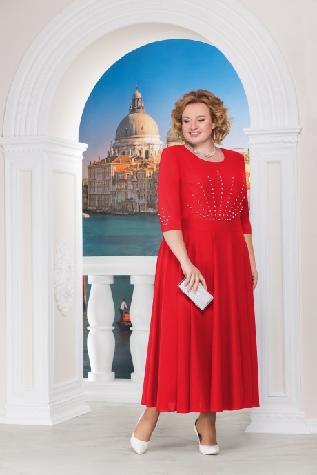 Вечернее платье Нинель Шик 2136 красный размер 54-62 #1
