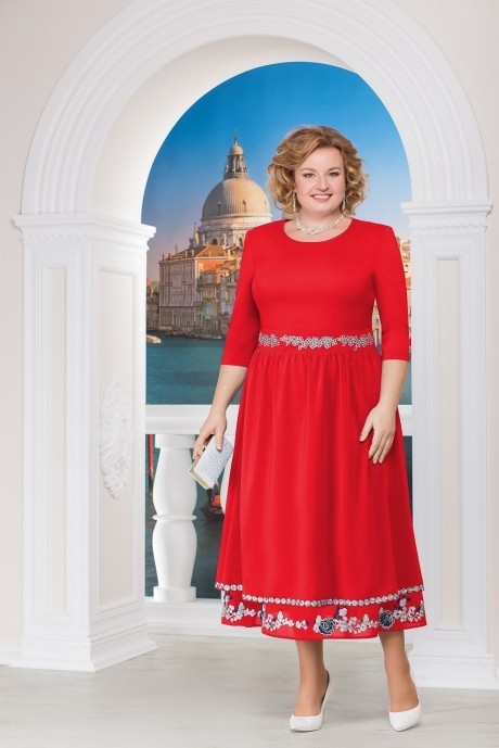 Вечернее платье Нинель Шик 2140 красный размер 52-60 #1