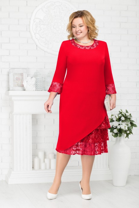 Вечернее платье Нинель Шик 2182 красный размер 54-62 #1