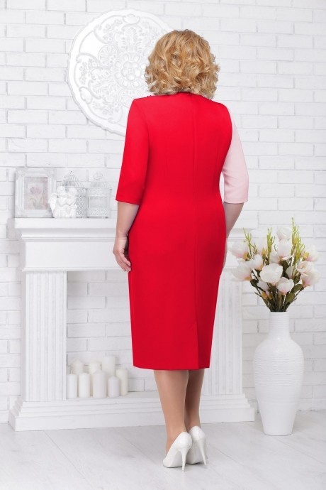 Вечернее платье Нинель Шик 7225 красный+пудра размер 56-64 #2