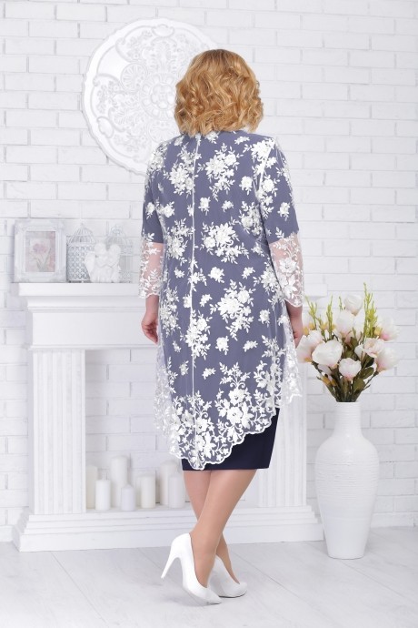 Вечернее платье Нинель Шик 5542 синий+белый размер 54-66 #2