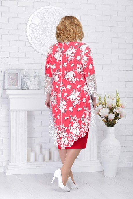Вечернее платье Нинель Шик 5542 красный+белый размер 54-66 #2