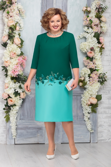 Вечернее платье Нинель Шик 7272 изумруд+светло-зеленый размер 54-62 #1
