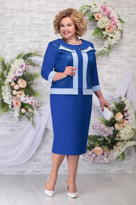 Вечернее платье Нинель Шик 5784 василек с голубой отделкой размер 56-64 #1