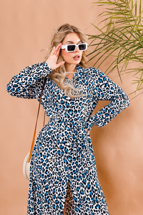 Платье NikVa н368 -2 леопард, бирюзовый размер 42-56 #3